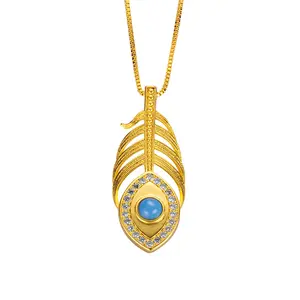 Collar de turquesa con plumas de diamante para mujer, diseño creativo de aleación de cobre chapado en oro con lindo regalo de circón