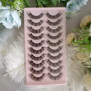 Factory Wholesale 10 Pairs Pack Russian Strip Lashes Winged Deep Wave Faux Mink Volume D Curl Eyelashes