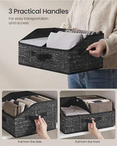 Paniers de rangement pliables en tissu avec 3 poignées, bacs de rangement pour placard, 30 cm (L) x 20 cm (L) x 40 cm (H), couleur sable estival pour chambre et salon - Product Image 5