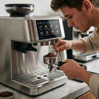 Machine à café semi-automatique durable avec boîtier entièrement métallique, 20 réglages de mouture, fonctionnement à une touche, pour le bureau et la maison, expresso, eau chaude, cafetière