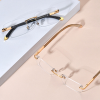 Gafas Borregls de cuerno de búfalo para hombre, diseño de marca, montura cuadrada, gafas sin montura para mujer, montura sin marco, gafas ópticas de lujo 0041