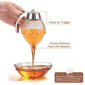 Botella dispensadora de jarabe de 200 ml, soporte para tarro de miel, dispensador de miel con tapa antiderrame, accesorios de cocina - Product Image 3