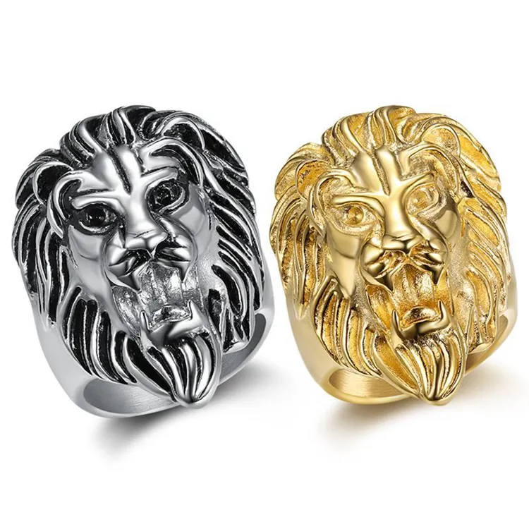 Yeni tasarım 316 paslanmaz çelik Hip Hop aslan kafası altın kaplama moda güzel takı hayvan yüzükler erkekler için sevgililer hediye