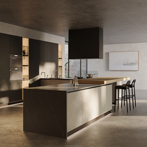 Armadio da cucina di lusso italiano di fascia alta moderno laminato verniciato bianco completo finitura Flat Pack per ville melamina bordo cerniera - Product Image 1