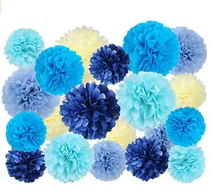 Factory Direct Sale Paper Pompom Flowers Head White Pink Wedding Flowers Wall Tissue Paper Pompoms Decoration Party Flower Ball