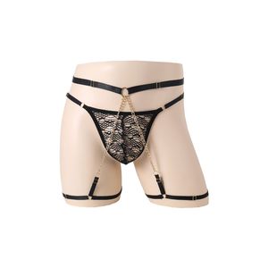Culotte string sexy en dentelle noire avec chaîne réglable, transparente, lingerie érotique pour homme, été 2023, Saint-Valentin - Product Image 1