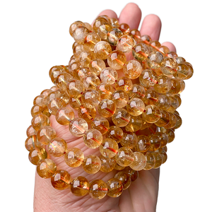 Pulseras Elásticas con Cuentas Redondas de 8mm de Cuarzo Dorado Natural 2A, Clásicas, al por Mayor, para Regalo de Joyería Unisex - Product Image 1