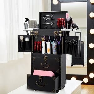 Trolley de Coiffure Vintage en Cuir – Boîte à Outils Personnalisée Rétro avec Tiroirs pour <span class=keywords><strong>Coiffeur</strong></span> et Rangement de Produits de Beauté - Product Image 2