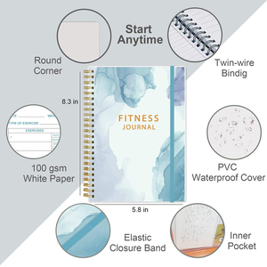 Carnet de fitness A5 personnalisé avec couverture PP imperméable, reliure spirale, planificateur de salle de sport, journal de suivi de régime et d'entraînement, planificateur personnel de perte de poids - Product Image 2
