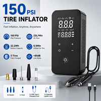 Compresseur d'air portable 12V pour pneus de voiture, 150 PSI, affichage numérique, double alimentation, arrêt automatique