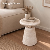 Table d'appoint créative en forme de champignon en travertin naturel 360 °   Table d'appoint rotative en travertin pour le coin du canapé du salon