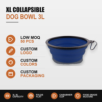 Bol pliable extra large pour chien 3L XL, bol de voyage 102oz, gamelle d'eau portable pliable avec mousqueton, bleu marine