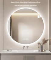 Cermin Kamar Mandi Bulat Kaca Modern Ultra-Putih dengan Lampu LED Pintar, Peredupan Tanpa Tingkat, Kontrol Sentuh Bluetooth, Tebal 5mm