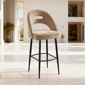 Kursi Bar Tanpa Sandaran Berlapis Beludru dengan Bantalan Lembut Rangka Logam Hitam Emas Kokoh dan Tahan Lama untuk Bar Rumah Bergaya Amerika - Product Image 1