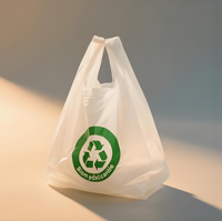 Sacs de courses et de vente au détail en plastique PE jetables, économiques, recyclables, type T-shirt, avec motif visage souriant et message de remerciement