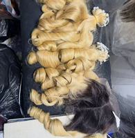 Paquetes de Cabello Humano Virgen 15A, Liso, Rubio, Doble Trama, Cierre de Cabello Virgen, Cabello Virgen de Templo del Sur de la India, Cabello de 1 Donante