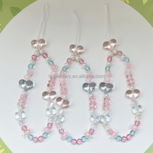 Hot Fashion Trending 2023 Aesthetics Y2K Accessories Fashion Lanyard Charms Bracelet Link Chain Girl Phone String Loop Beads Wri