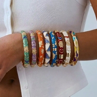 Bracelet jonc Mimo P089 rétro et tendance en émail avec fermoir goutte d'huile, métal doré multicolore, style chinois superposé, pour femme, idéal pour les occasions festives