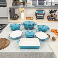 Ensemble de 7 ustensiles de cuisine en fonte émaillée bleue, antiadhésifs, casseroles et poêles en métal pour la cuisine à domicile
