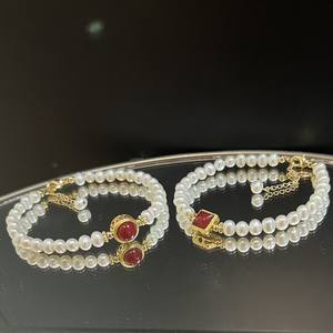 Natural Freshwater Pearl Elastic <b>Rope</b> <b>Bracelet</b> for Women New Chinese Style Light Luxury Versatile Cinnabar Jade Fashion Brooches - Product Image 4