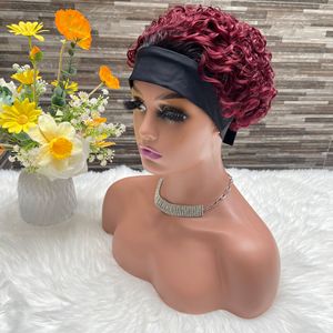 Peluca de Cabello Humano Remy Chino con Diadema de Encaje Transparente para Mujeres Negras, Corte Bob Corto y Rizado, 250% de Densidad, Hecha a Máquina - Product Image 3