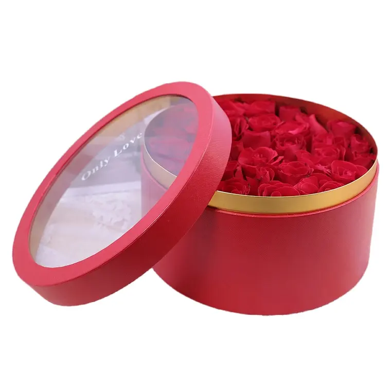 SUNSHINE luxury rose flowers wedding bouquets paperboard round boxes portable round gift flower paper packaging box with lid