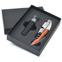FSE Tire-bouchon ouvre-bouteille 3-en-1 Clé à vin en acier inoxydable avec coupe-feuille Ouvre-bouteille de bière Ouvre-bouteille en bois Tire-bouchon