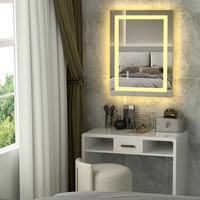 Miroir de salle de bain moderne anti-buée rectangulaire sans cadre, mural, éclairé par LED, avec écran tactile