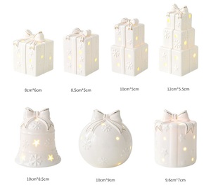 LINGKAI White Ceramic Christmas Gift Box Bell Ornaments With <b>LED</b> <b>Lights</b> Gold Trim Tabletop Xmas Home Holiday Desktop Decor - Product Image 6