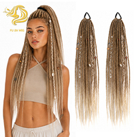 Queue de cheval élastique perlée mate pour femme, extension de cheveux tressée en corde de couleur bohème