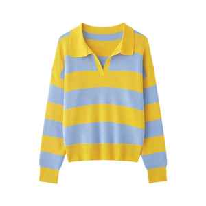 Pull long à manches longues pour femme, style vintage, rayé, color-block, respirant, en polyester, pour l'automne - Product Image 1