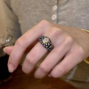 Bague en argent pur S925 plaqué or noir, style rétro de luxe léger, diamant scintillant étoilé, œuf de pigeon, antique, lourd - Product Image 2