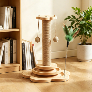 Centro Attività per Animali Domestici da Interno con Base in Legno Massello, Palo Rivestito in Sisal e Pista Interattiva con Palline per l'Esercizio e l'Arrampicata dei Gattini - Product Image 3