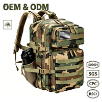 Sac à dos tactique 45L Oxford imperméable antivol avec cadre externe, système Molle, sangle à chaîne, style anglais pour le camping en plein air