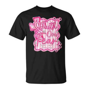 Camiseta con lazo rosa de concienciación sobre el cáncer de mama, Fe sobre Miedo - Product Image 1
