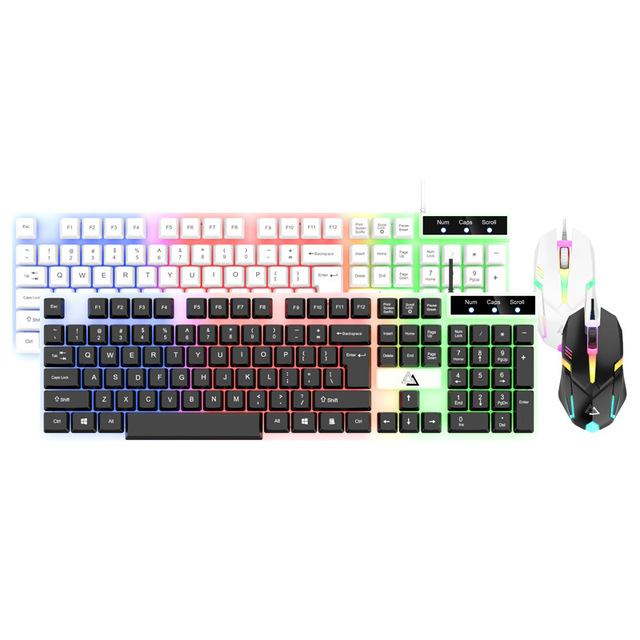 GT100 Wired USB Backlit Keyboard and Mouse Set Multiple LED Color Glowing Flash Mechanical Feel PC Clavier for Desktop Gaming