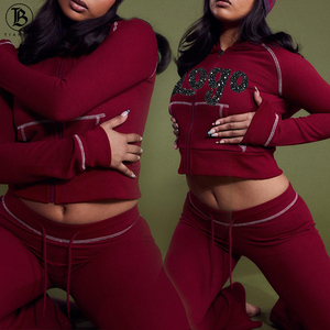 Conjuntos de Ropa de Salón para Mujer, Tejido Waffle, Manga Larga, Chaqueta con Cierre y Pantalones Deportivos, Ropa Personalizada - Product Image 1