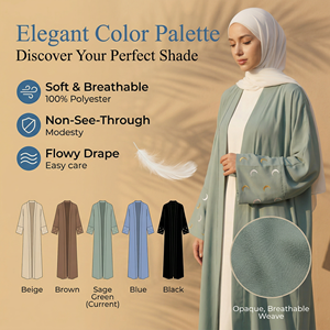 Abaya Verde Salvia con Frente Abierto para Mujeres Musulmanas, Puños en Forma de Media Luna, Marca Privada - Product Image 4