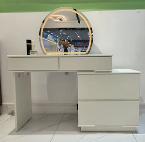 13. Coiffeuse moderne minimaliste en bois crème avec miroir éclairé et rangement multifonction, de luxe, pour chambre et appartement, pour le <span class=keywords><strong>maquillage</strong></span> - Product Image 2