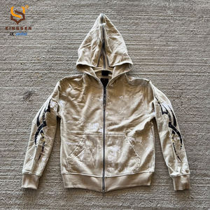 เสื้อฮู้ดสตรีทแวร์แบบซิป แต่งคริสตัล ผ้าฝ้าย 100% เนื้อหนา ฟรेंชเทอร์รี่ พิมพ์ลาย DTG - Product Image 4