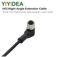 Câble d'extension coudé M12 à code B, connecteur mâle-femelle 4 broches, blindé IP67/IP68 pour systèmes Fieldbus industriels