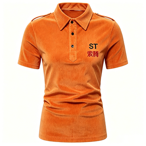 Camisa de Pana Rosa Sólida para Mujer, Manga Corta, Cuello con Botones, Logotipo Personalizado Bordado, Uniforme Casual - Product Image 5