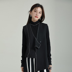 Street <span class=keywords><strong>Hipster</strong></span> – <span class=keywords><strong>gilet</strong></span> à col en v, coupe sombre irrégulière, Design de ligne supérieure, <span class=keywords><strong>gilet</strong></span> à boucle unique, femme, ample, Niche, <span class=keywords><strong>costume</strong></span>, <span class=keywords><strong>gilet</strong></span>, 2023 - Product Image 1