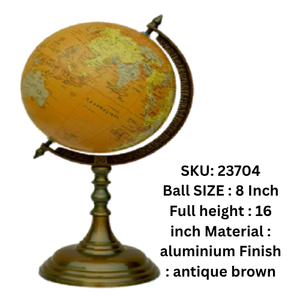 Globo Terráqueo Náutico Antiguo de 8 Pulgadas con Soporte de Madera y Trípode de Latón, Mapa Educativo Decorativo, Regalo - Product Image 3