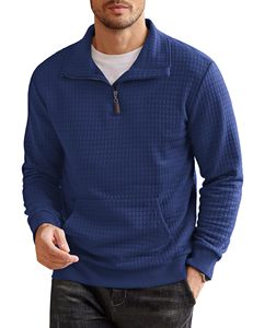 Sudadera con estampado de gofres bordado personalizado para hombre, sudadera con media cremallera, sudadera informal con capucha y bolsillo, conjunto de manga larga - Product Image 1