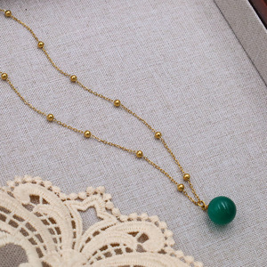 Stainless Steel Necklace Green Bead Pendant Clavicle Chain For Women Fashion Jewelry Gift - Product Image 2