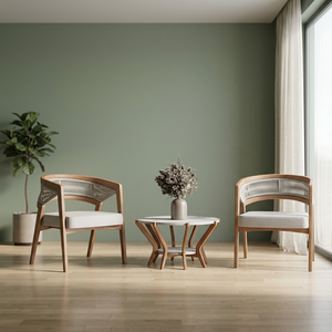 Modern Wooden Living Room <b>Chair</b> With Grey Cushion And Woven Backrest Scandinavian Design Ergonomic Home Furniture - Product Image 2