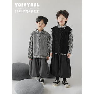 Gilet <span class=keywords><strong>pull</strong></span> à col roulé rétro pour garçons automne nouveau Cardigan tricoté pour enfants beau - Product Image 4