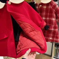 Manteau pour fille, style coréen, en laine rouge avec col blanc, hiver 2026, 2-7 ans