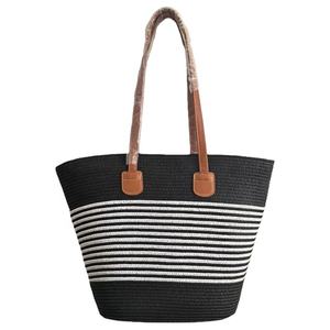 <span class=keywords><strong>Sac</strong></span> de plage en paille à rayures kaki pour femmes, mode en gros, avec bandoulière en cuir, sacs à main - Product Image 6